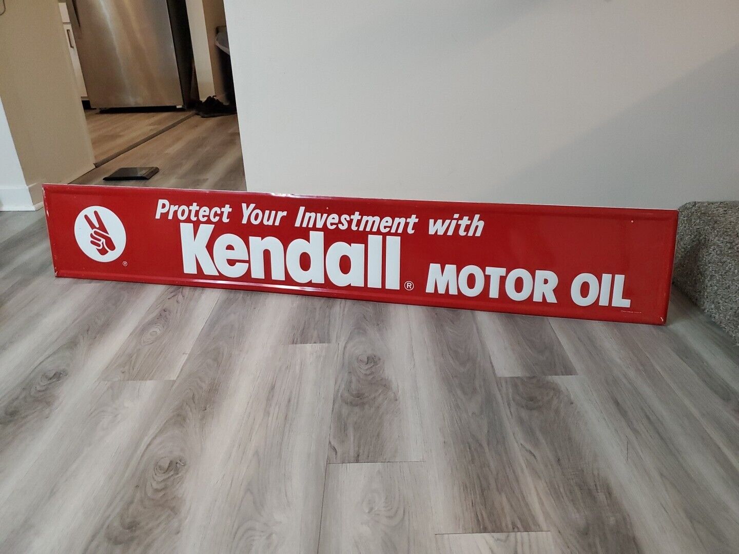 c.1970s Original Vintage Kendall Motor Oil Sign Metal Horizontal Gas Station 
