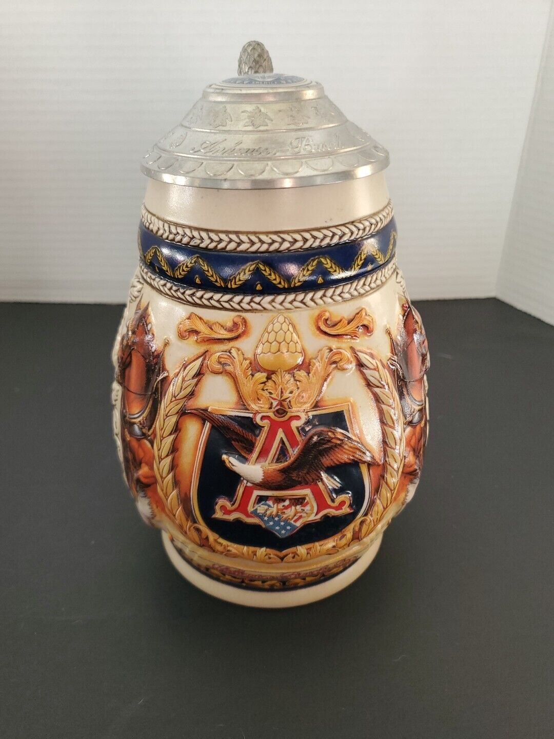 🍺 1997 Anheuser Busch Pride and Tradition Budweiser Lidded Stein w COA #19139