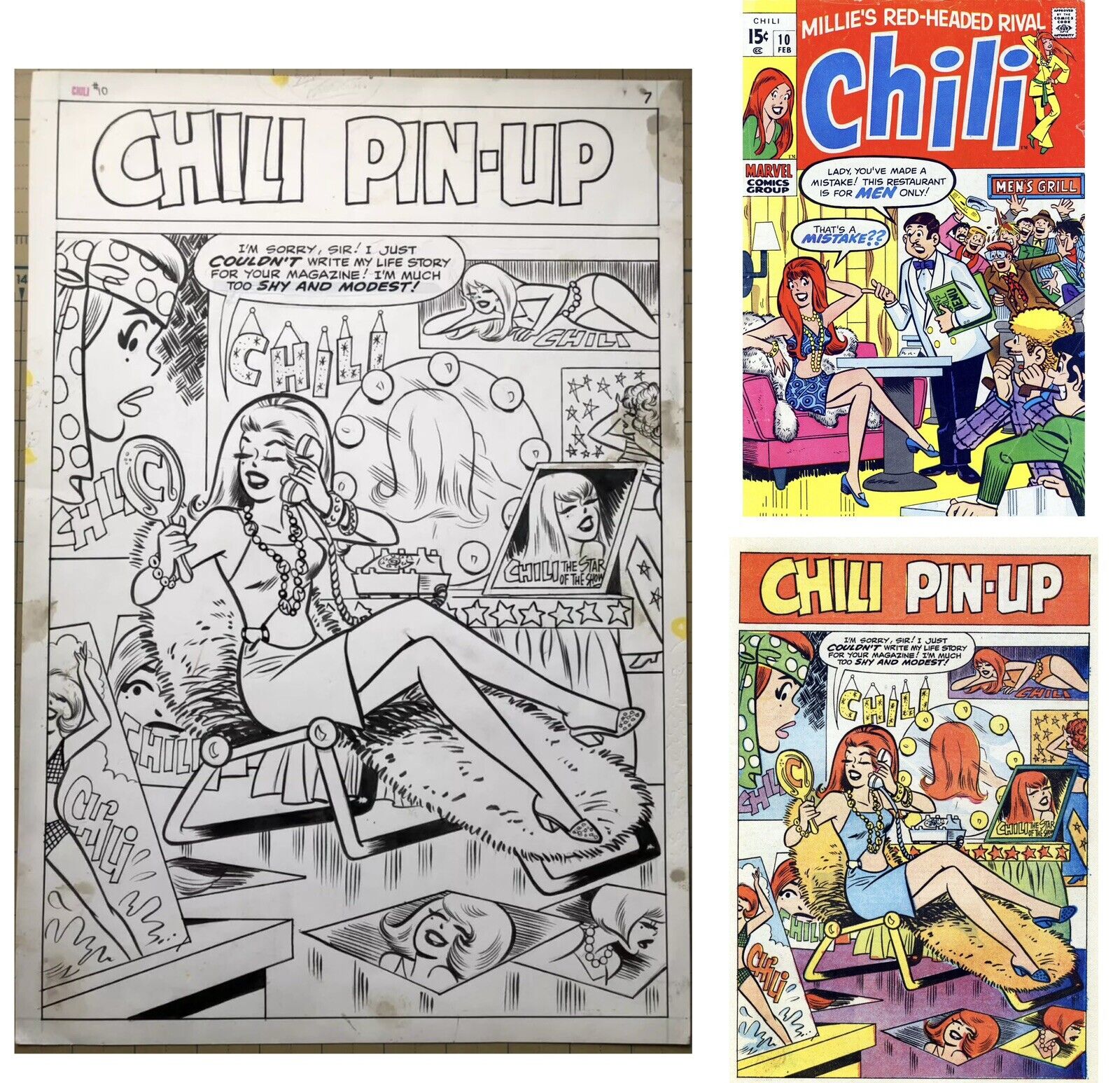 Chili #10 page 7 1970 Pin-up Splash Original Art by Stan Goldberg MILLIE MARVEL