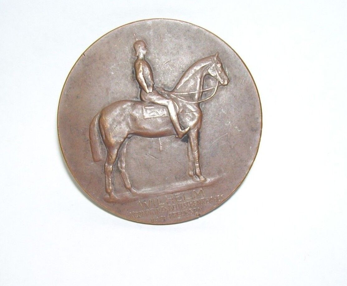 King of Prussia Wilhelm Medal 1897 Berlin 1907 Horse Back Antique 2 in diameter