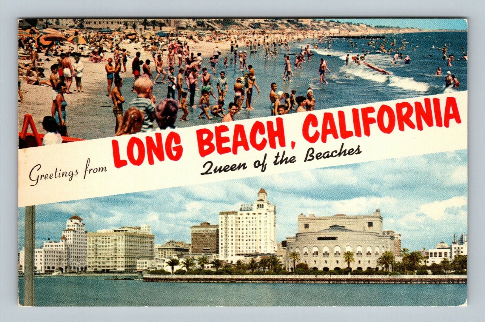 Long Beach CA, Banner Greetings, California Vintage Postcard