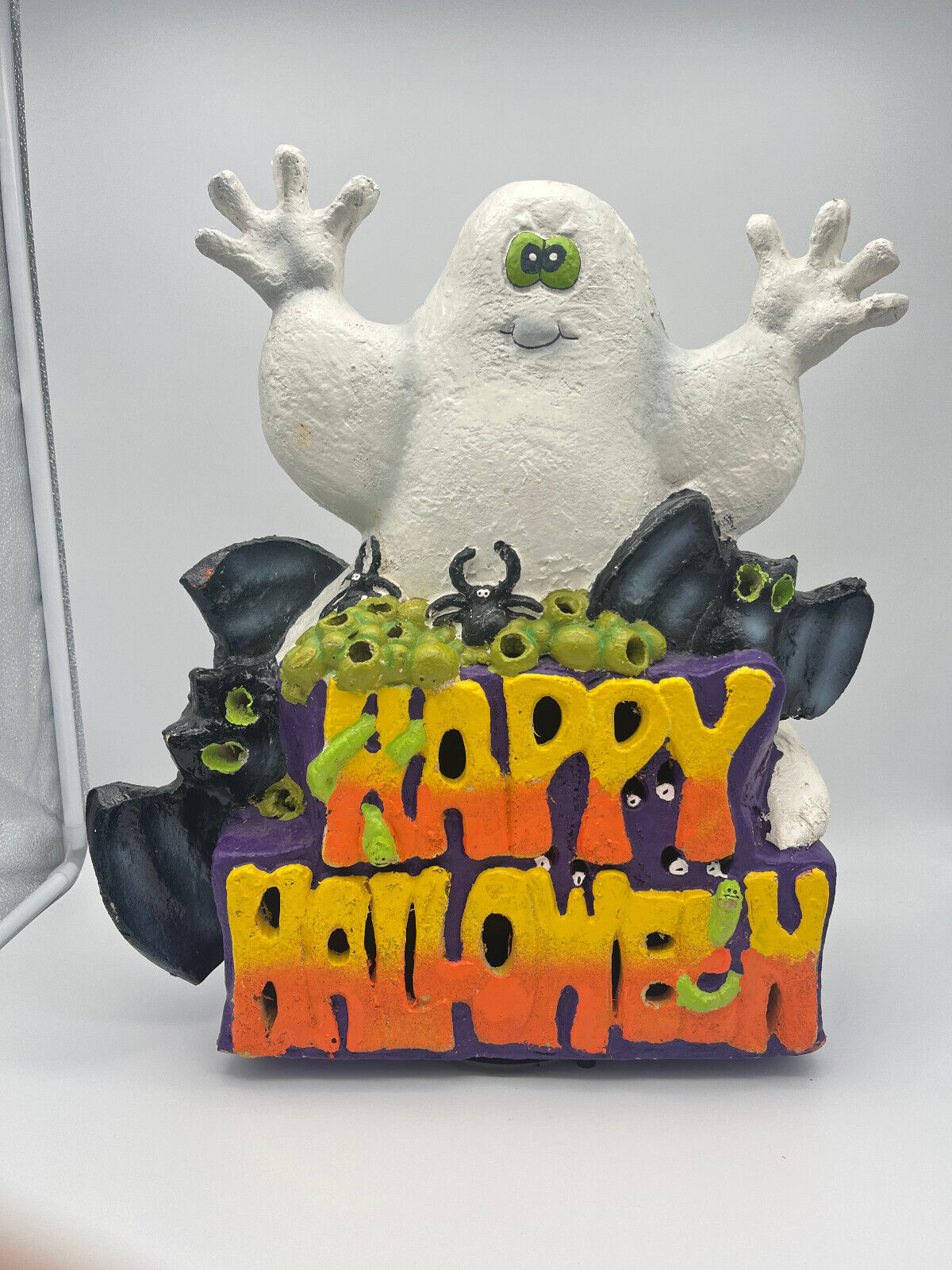 Happy Halloween Blow Mold 1996 Matrix Ghost Bats Spiders Foam Vtg No Light