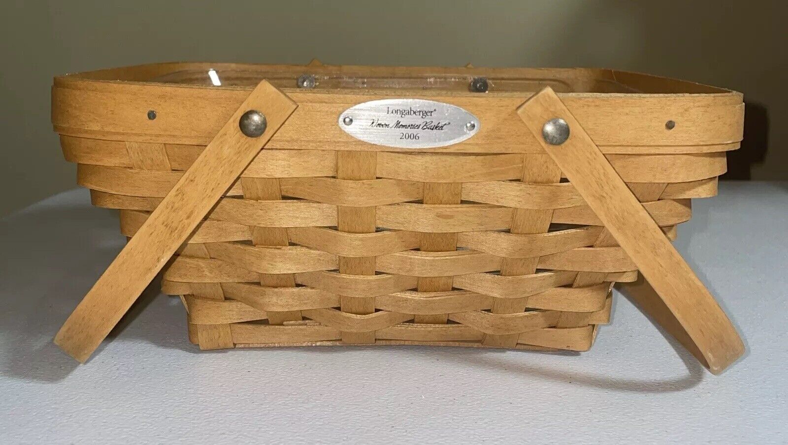 Longaberger 2006 Woven Memories Basket Plastic Protector USA Signed Handles 10x7