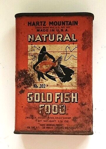Hartz Mountain Naturtal Gold Fish Tin, Antique ca 1920's, Gold Fish Lithograph