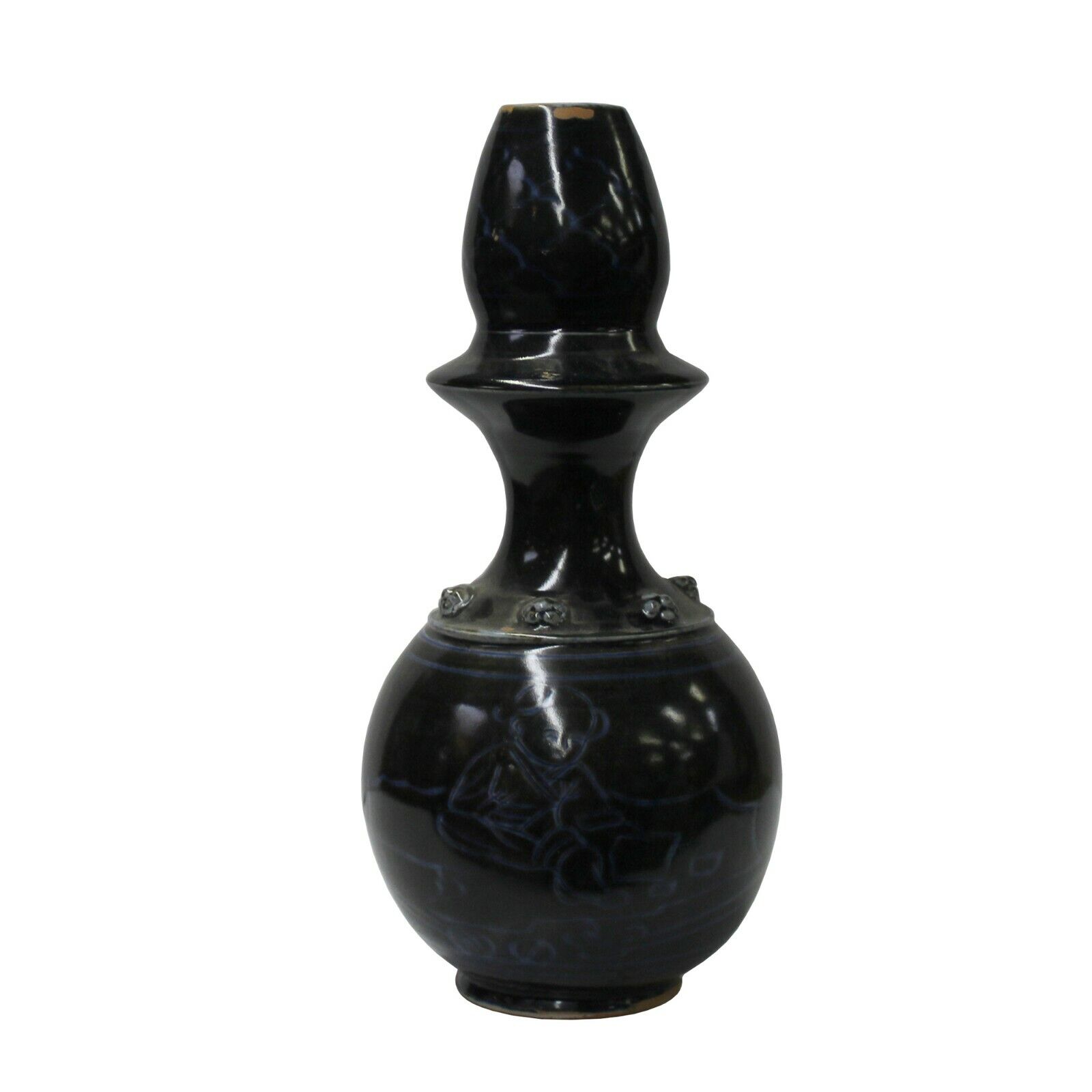 Chinese Ware Black Blue Glaze Ceramic Jar Vase Display Art cs5666