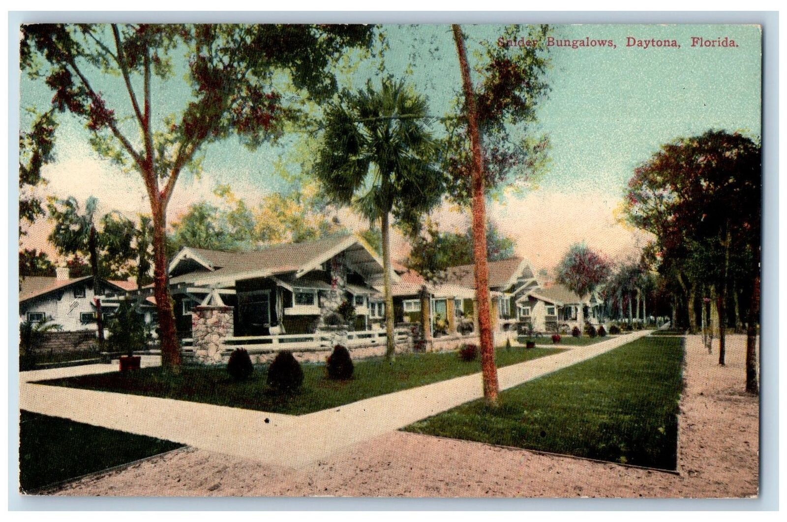 Daytona Florida FL Postcard Snider Bungalows Exterior Scene 1914 Antique Trees