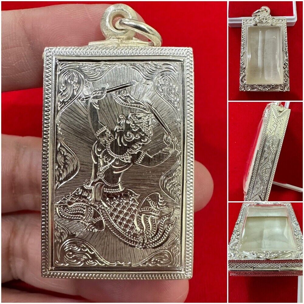 B Real Silver 92.5 Case Phra Somdej Lp Thai Frame Empty Amulet Pendant 25*41*7cm