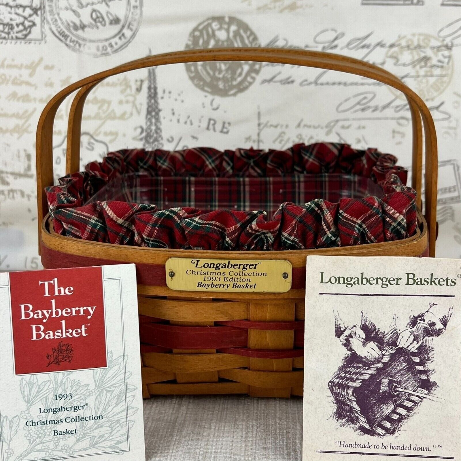 Longaberger 1993 Christmas Collection Red Bayberry Basket with Liner + Protector