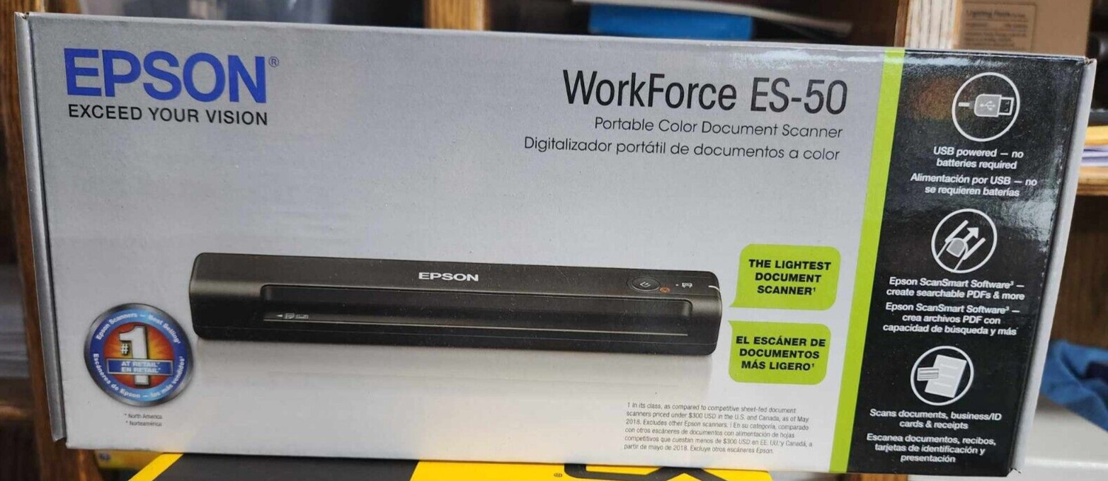 Brand New Epson Workforce Portable Color Document Scanner ES-50 NIB