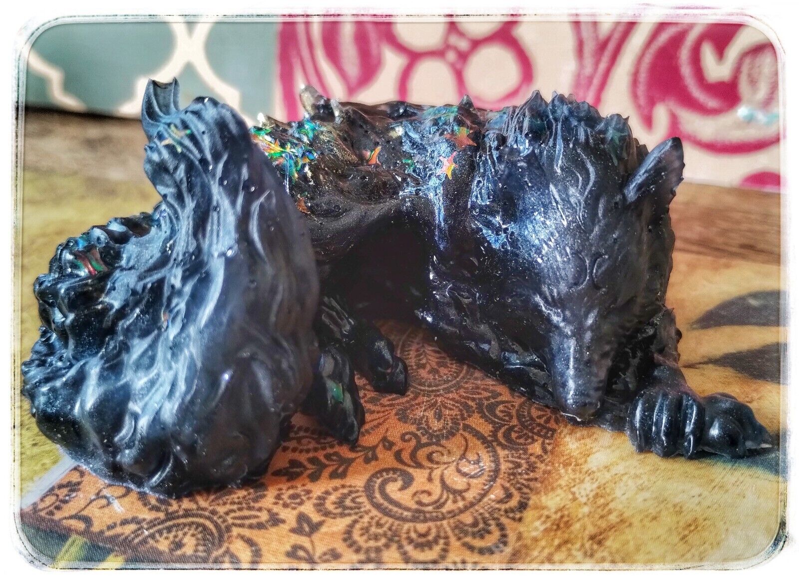 Pitch Black Resin Wolf Figurine 