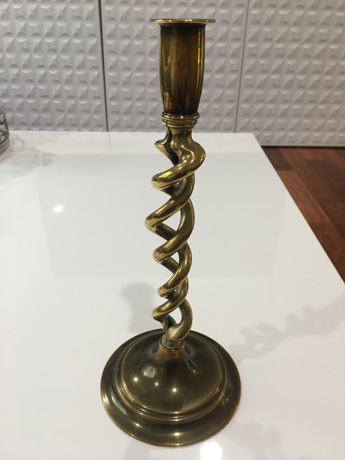Antique 19th Century or Earlier Brass Candlestick Candle Holder Unique Spiral