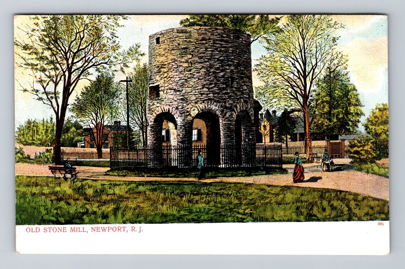 Newport RI-Rhode Island, Scenic Old Stone Mill, Antique Vintage Postcard