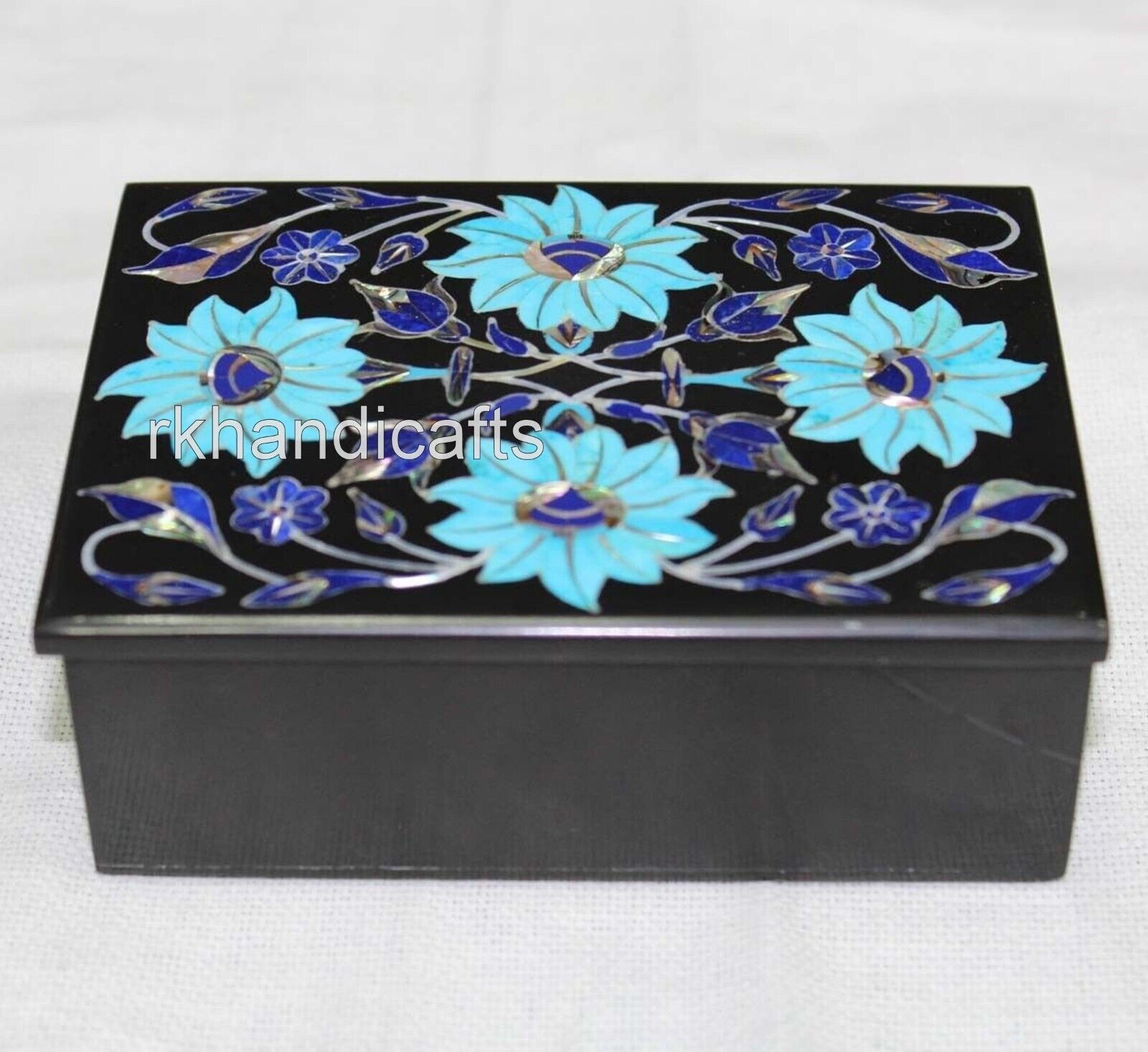 4 x 3 Inches Black Marble Jewelry Box Taj Mahal Design Inlay Work Decorative Box