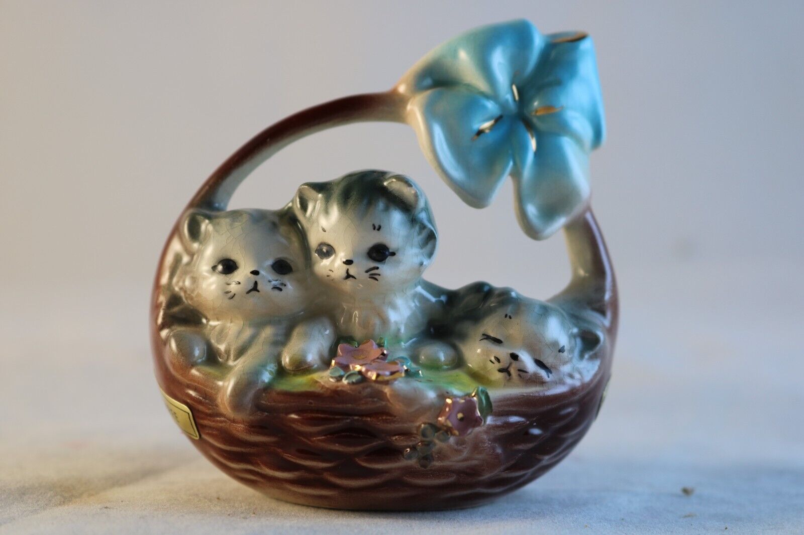“WEE THREE” Vintage Porcelain 3 Kittens In A Basket CA Josef Originals Signed
