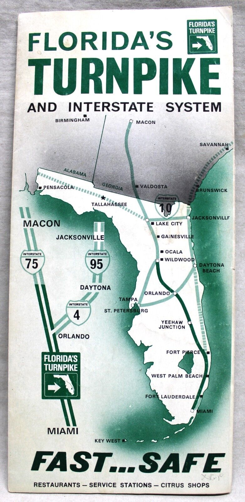 FLORIDA'S TURNPIKE TOURISM TRAVEL BROCHURE TOLL GUIDE MAP ABOUT 1970 VINTAGE