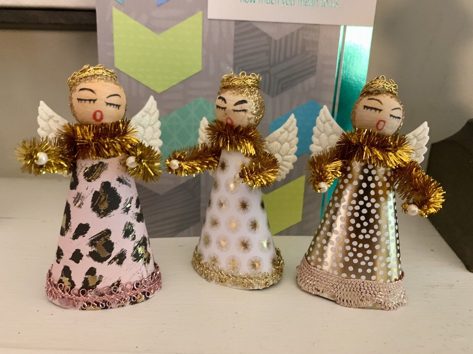 Trio Of Vintage Cotton spun Head  Angel ornaments Tree Toppers
