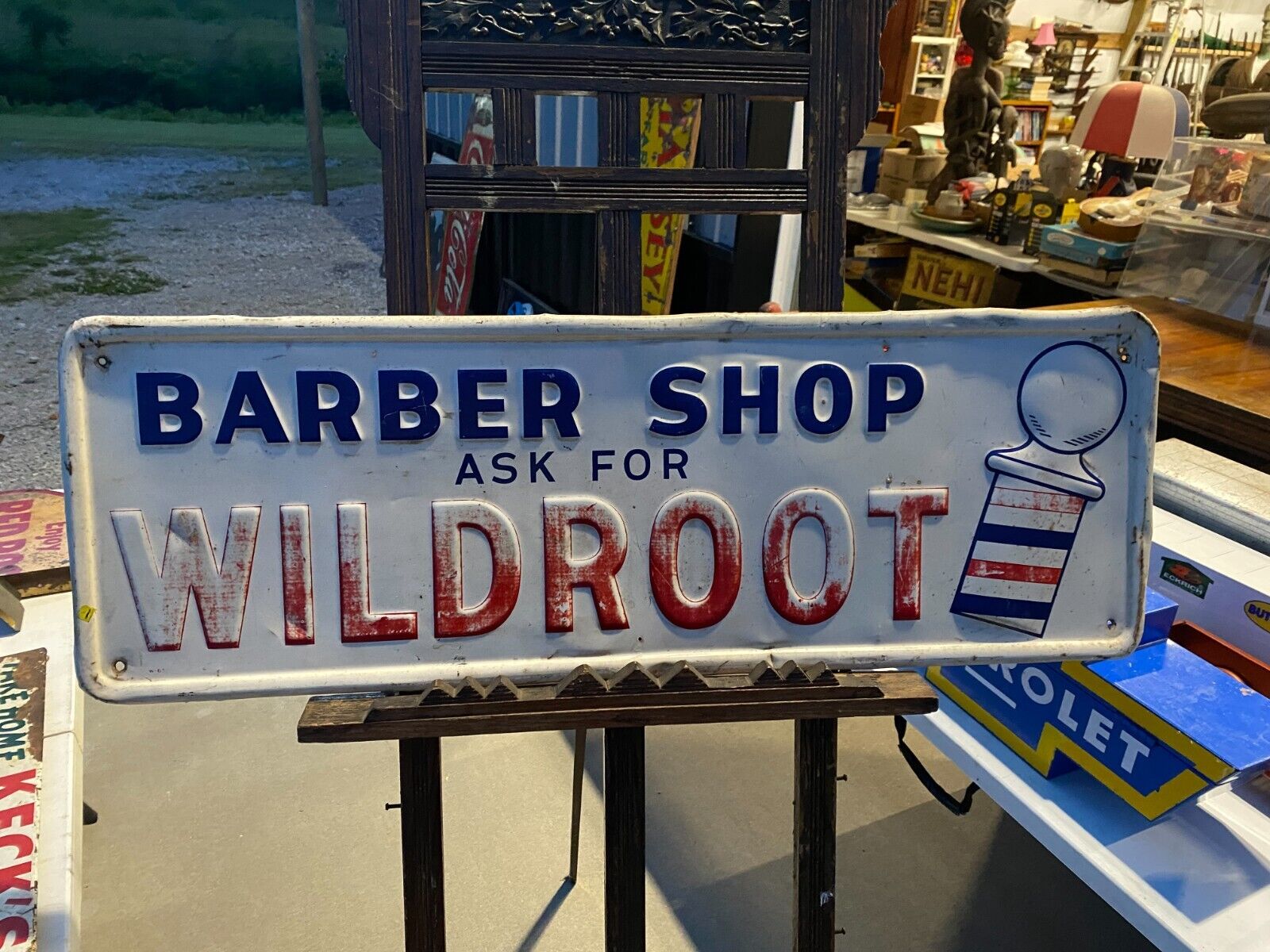 Vintage 1950's Wildroot Barber Shop Embossed Metal Sign 39
