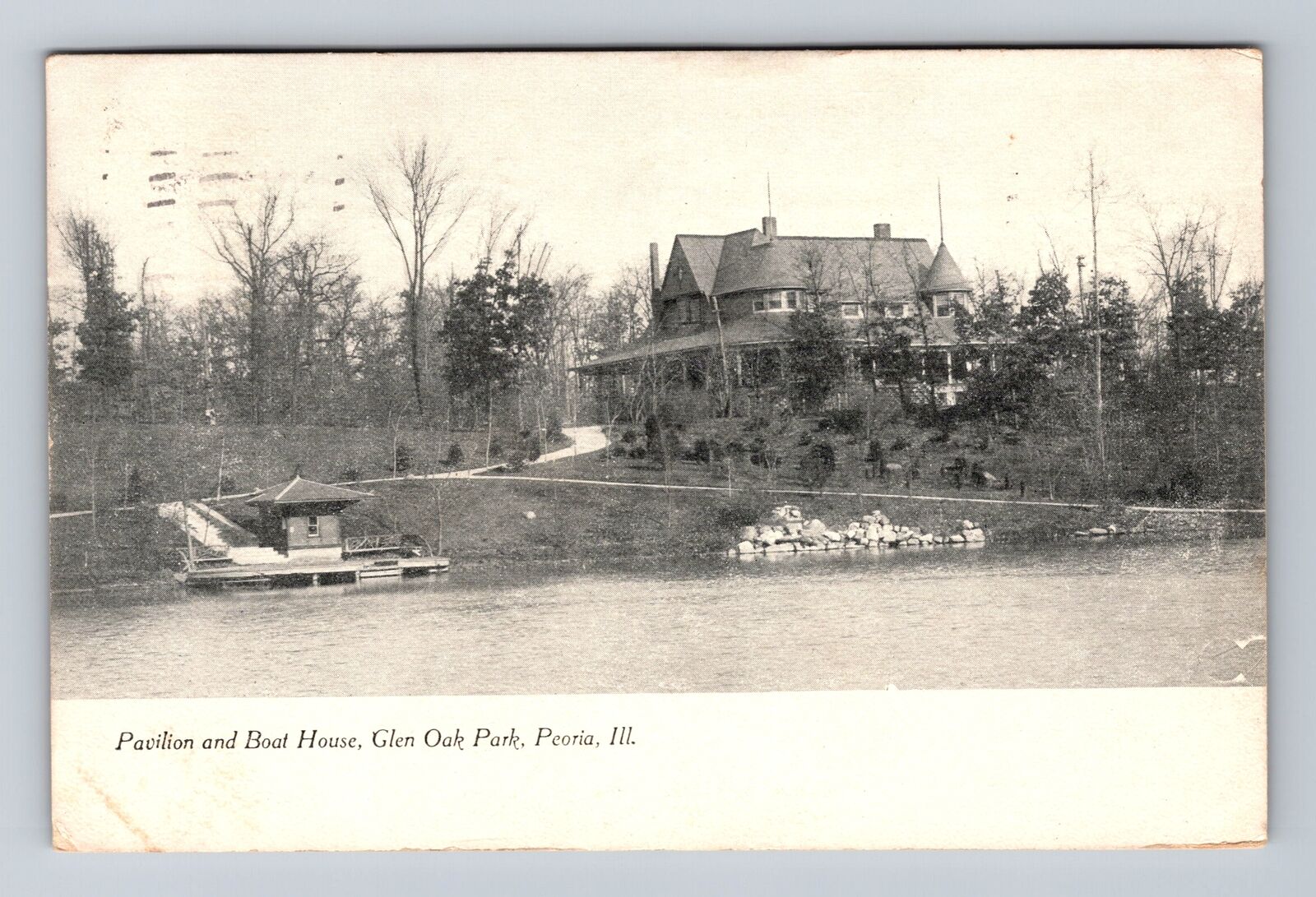 Peoria IL-Illinois, Glen Oak Park, Pavilion, Boat House, Vintage Postcard