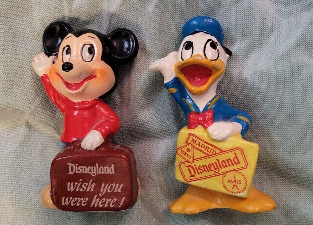 Rare Vtg Plaster MICKEY & DONALD w/suitcase figurine from 1960’s Disneyland