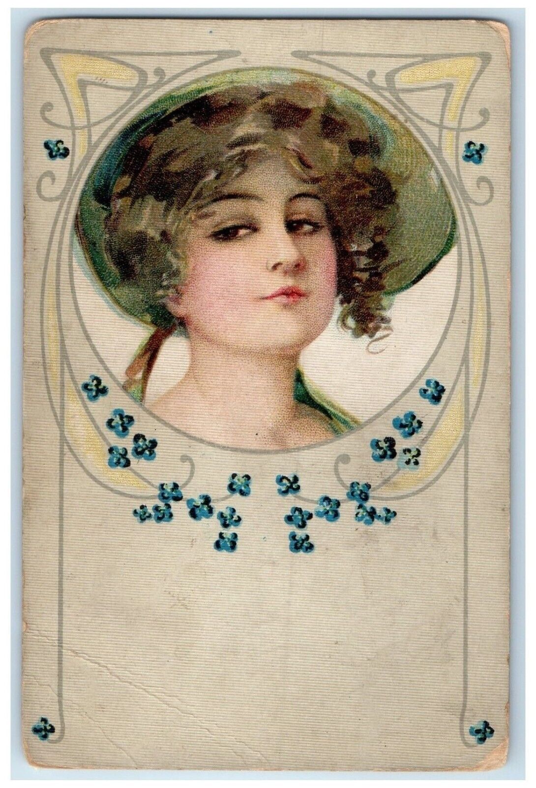 c1910's Pretty Woman Art Nouveau Flowers Shanksville Pennsylvania PA Postcard