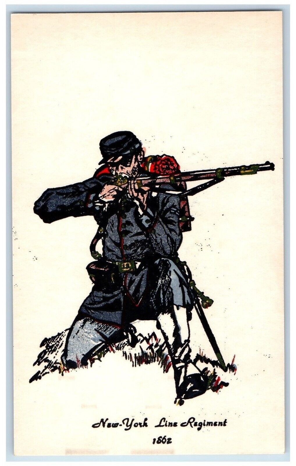 c1930's New York Line Regiment Military Soldier Civil War Vintage Postcard
