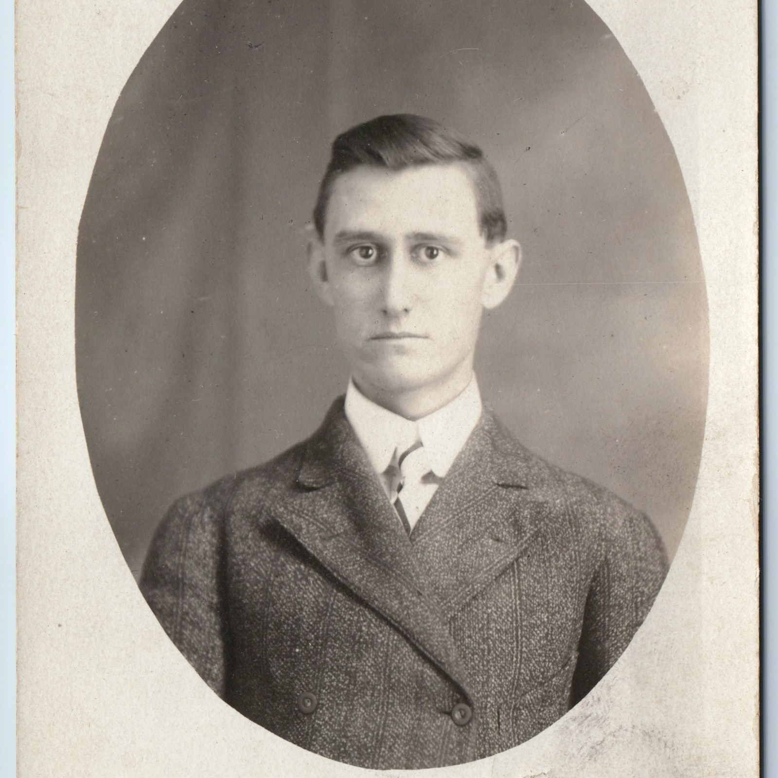 c1910s Gentleman Portrait RPPC Slim Clean Shaven Young Man Real Photo Vtg A254