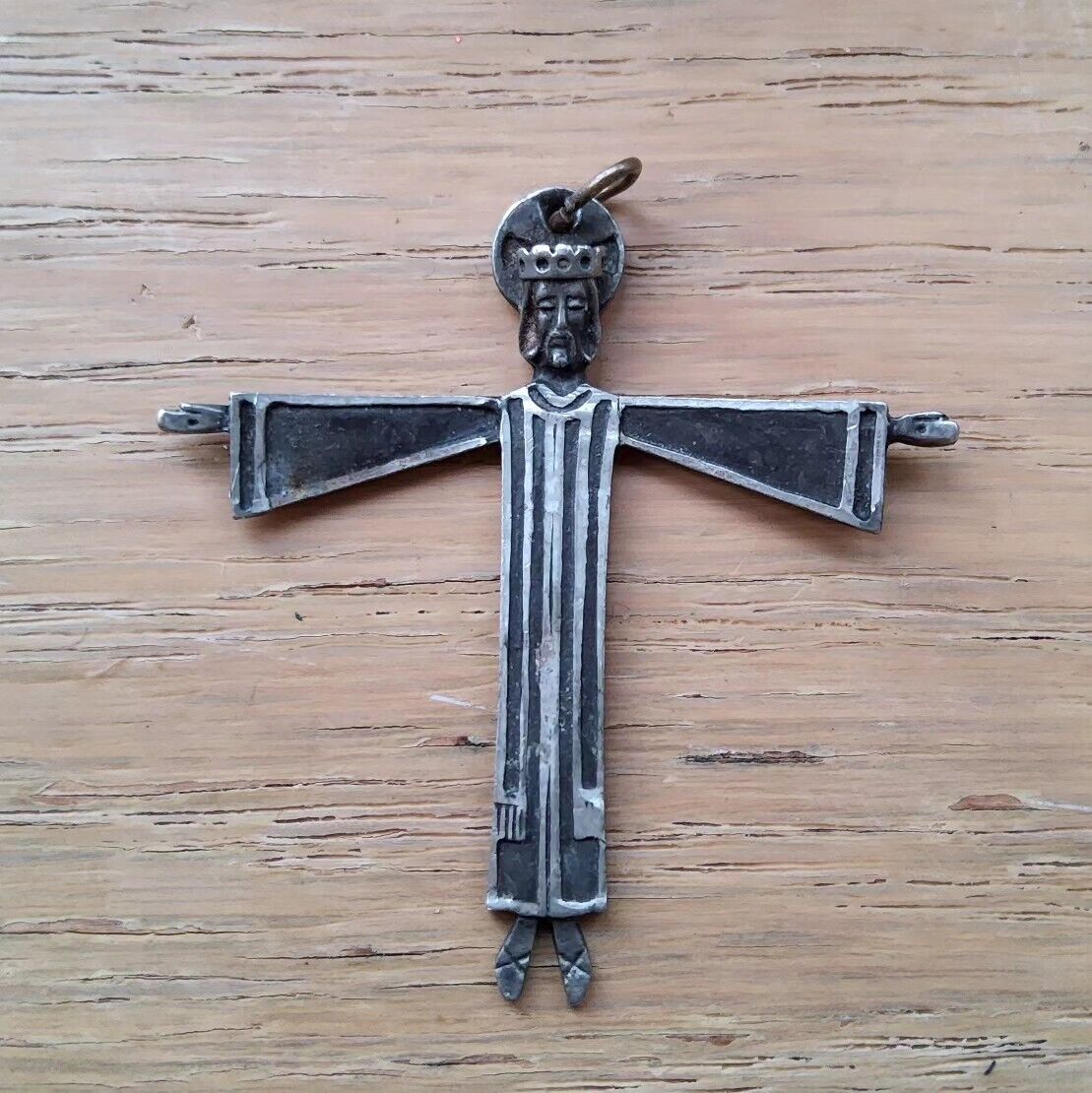 Jesus Body In Shape Of Cross Pendant  From Italy Silver Tone Metal Stamped Italy