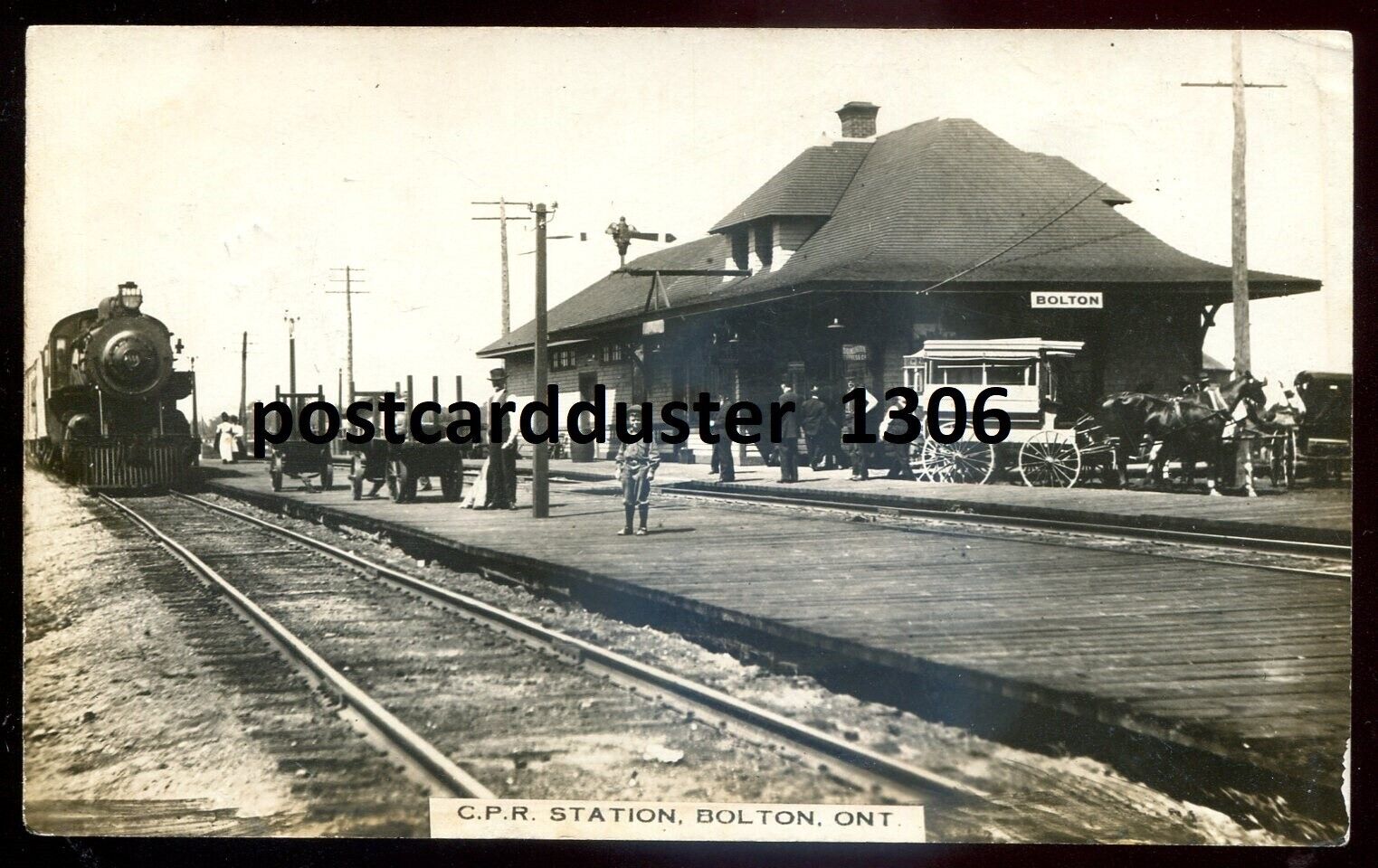 BOLTON Ontario 1925 CPR Train Station Yiddish Message. Real Photo Postcard