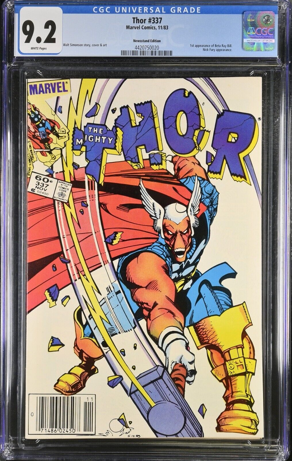 THOR #337 CGC 9.2 WHITE PAGES   1ST APPEARANCE OF BETA RAY BILL NEWSSTAND