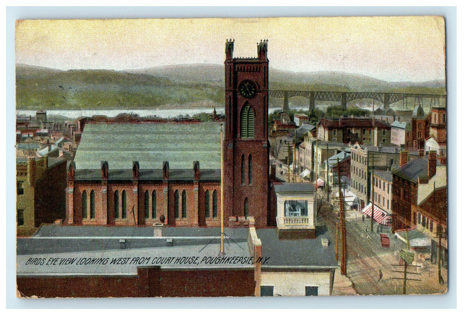 c1905 Bird\'s Eye View Looming West from Court House Poughkeepsie NY Postcard