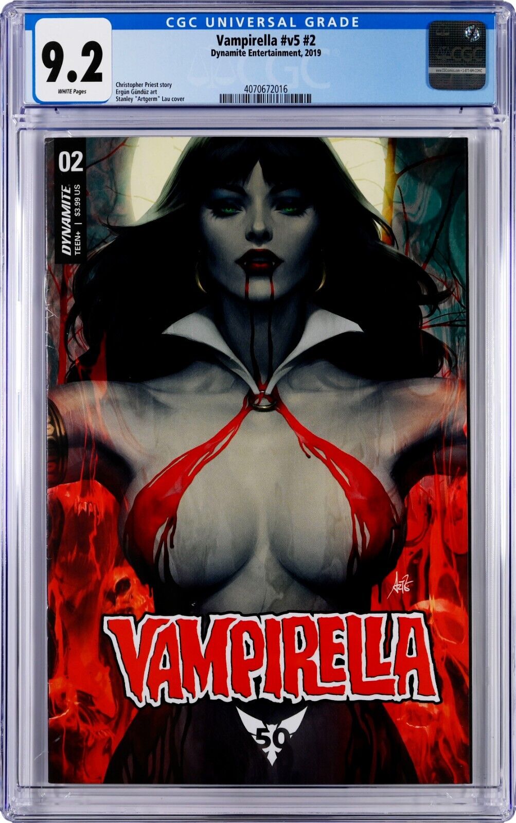 Vampirella v5 #2 CGC 9.2 (2019, Dynamite) Stanley Artgerm Lau Cover