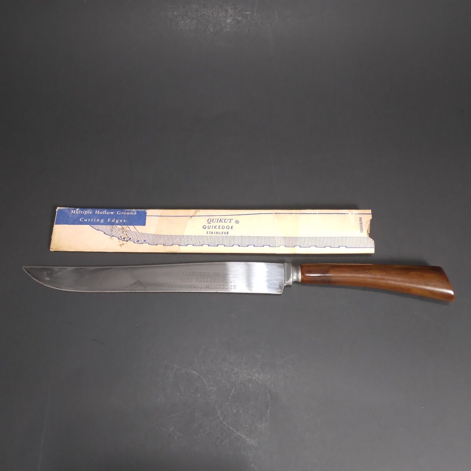 Vintage MCM Quikut QuikEdge Kitchen Knife Hollow Ground Brown Handle 10.5” 2DK