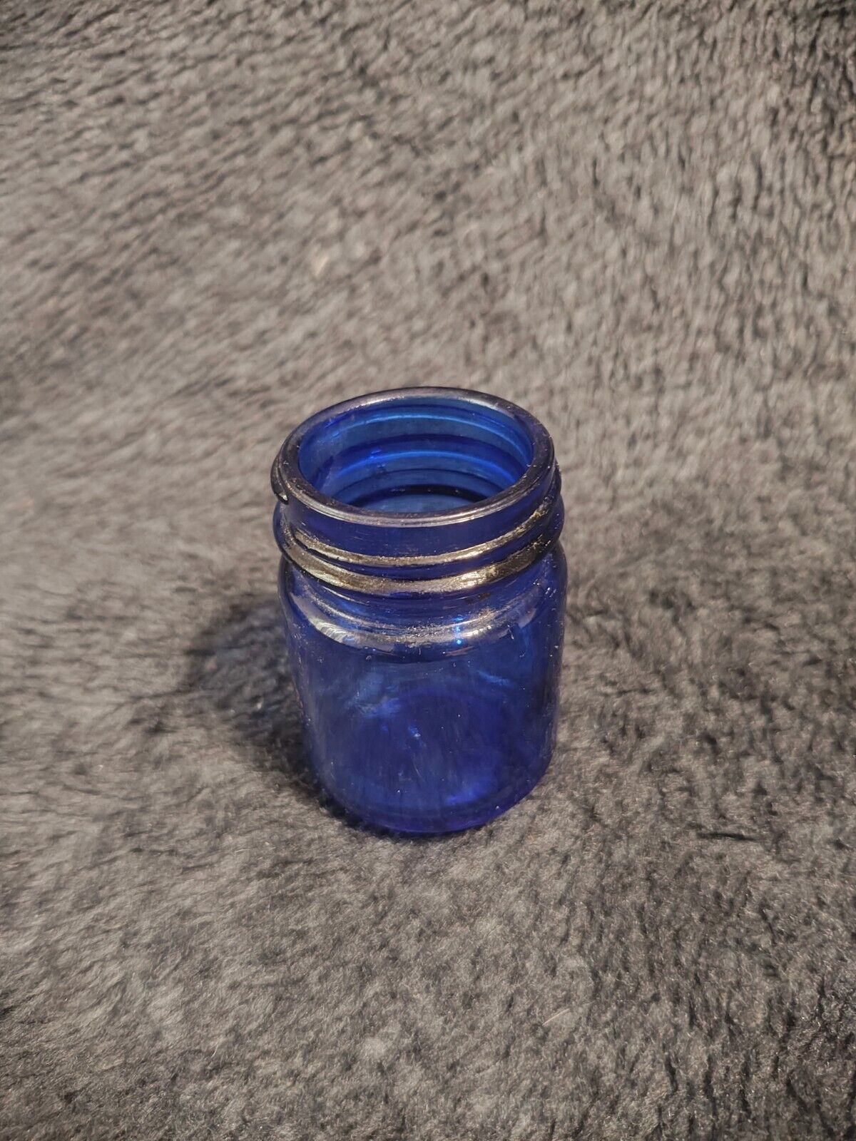 Vintage Cobalt Blue Glass Jar, Triangle Marks On Bottom, 2.5'' Tall