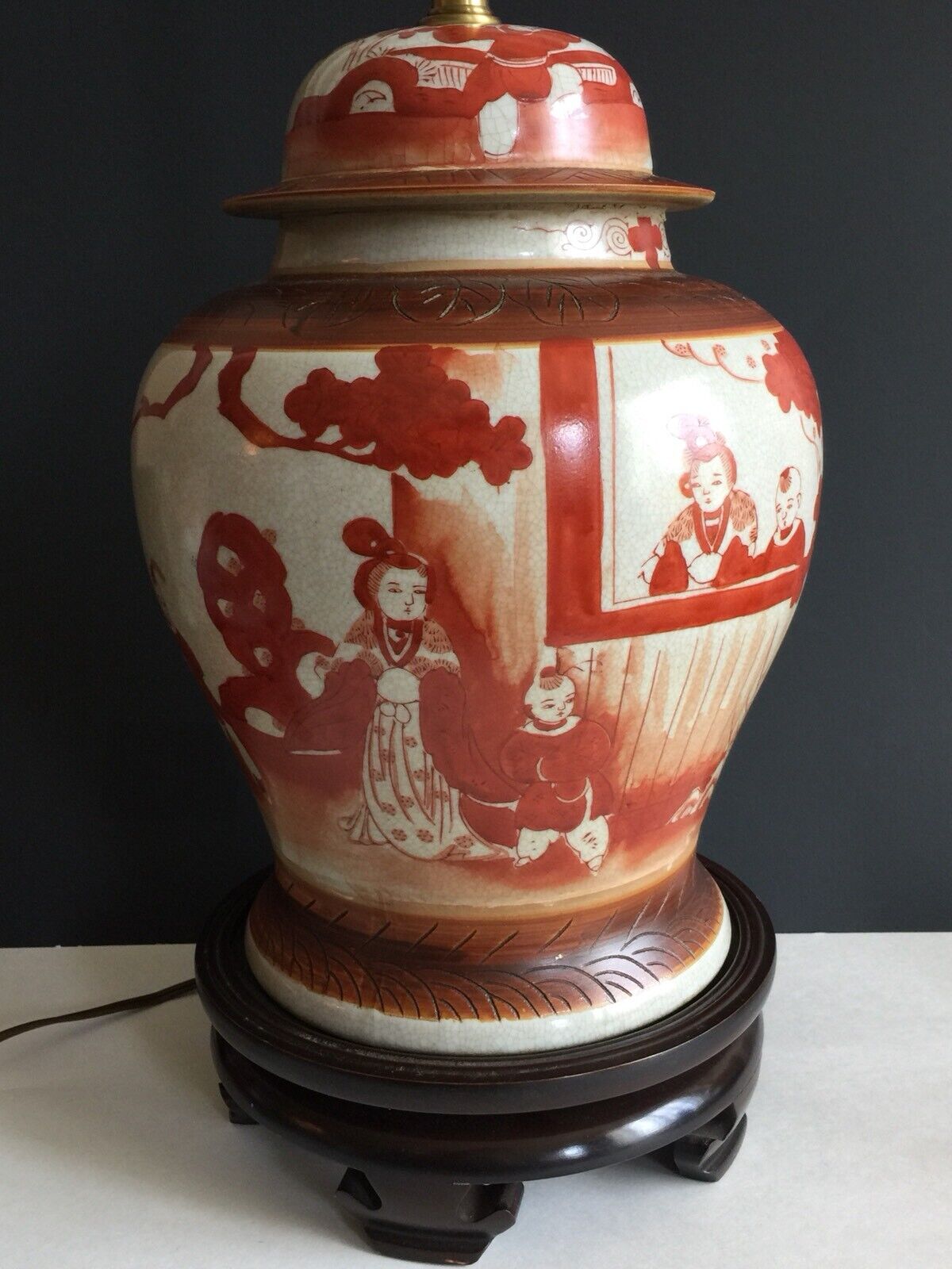 Vintage Antique Japanese 31” Porcelain Bisque Ginger Jar Lamp Incredible