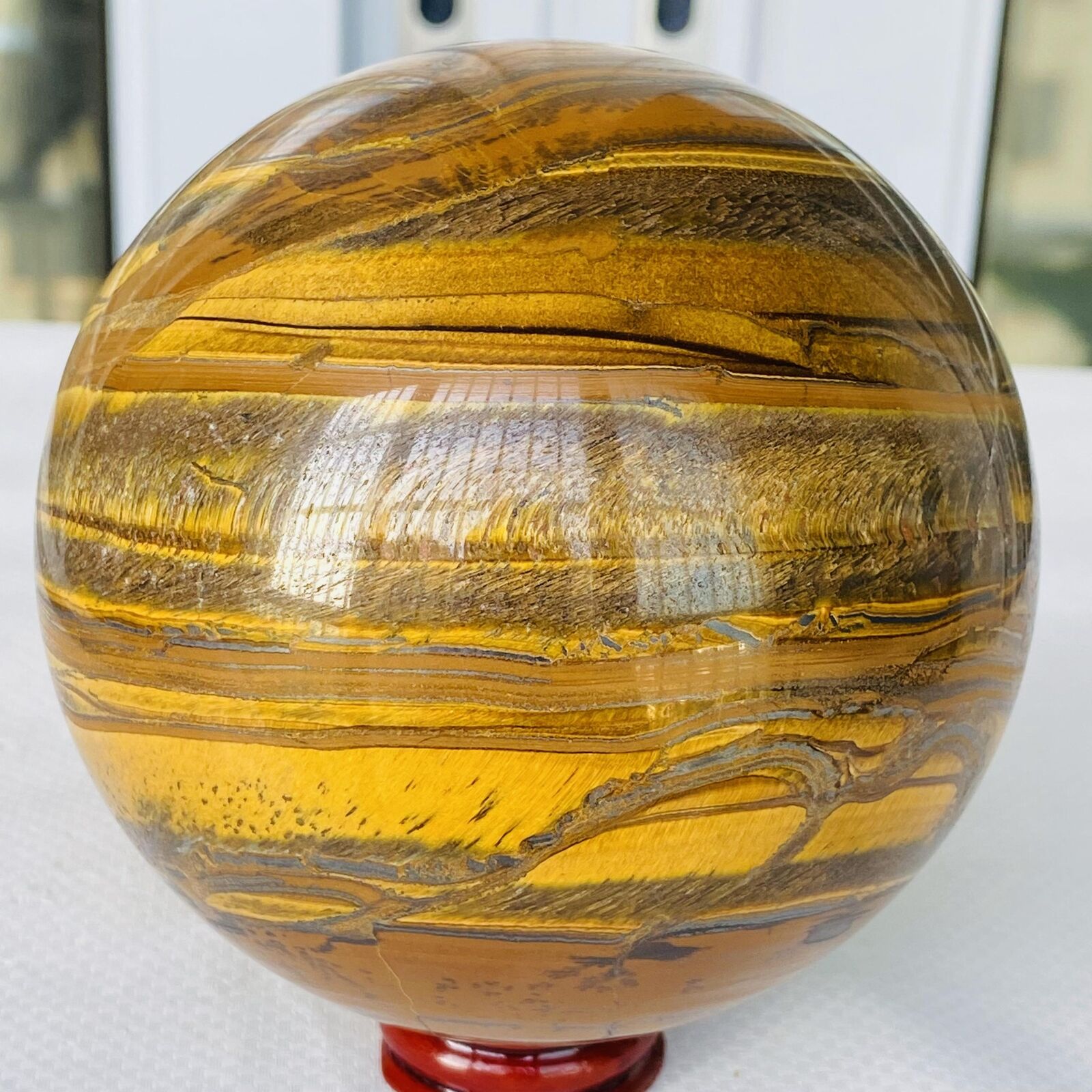 Natural Tiger Eye stone ball quartz crystal ball Reiki healing 1920G