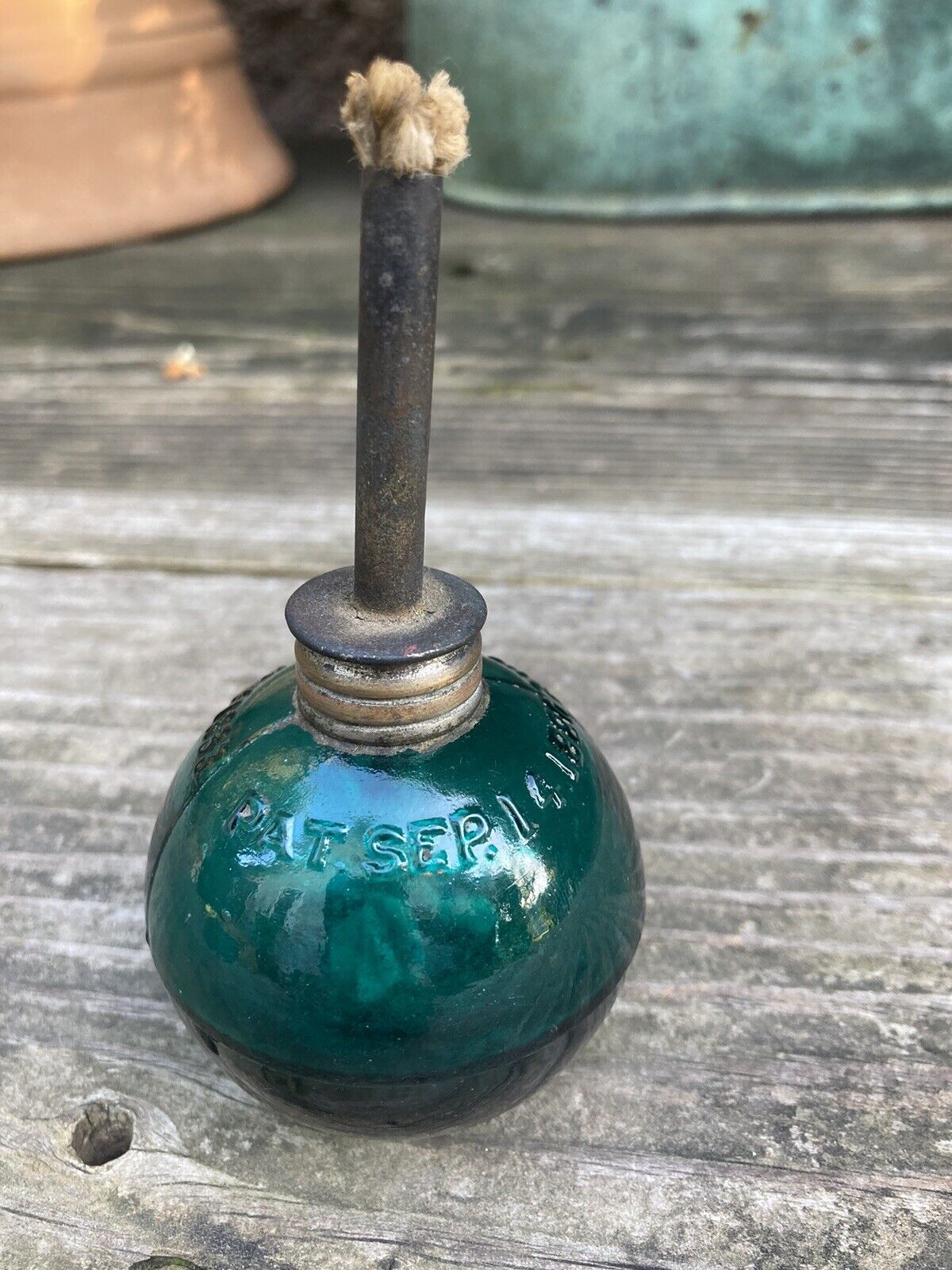Antique 1880 1893 Green Ball Glass Jeweler Dentist Alcohol Lamp