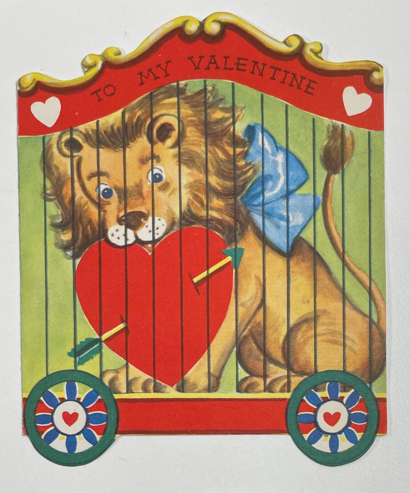 Vintage Folding Valentine Card Lion Cage