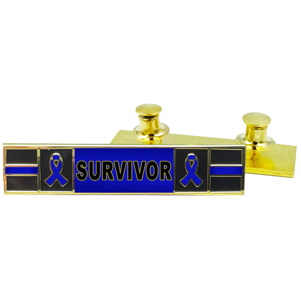 Thin Blue Line Ribbon Liver Prostate and Stomach Cancer Survivor commendation ba