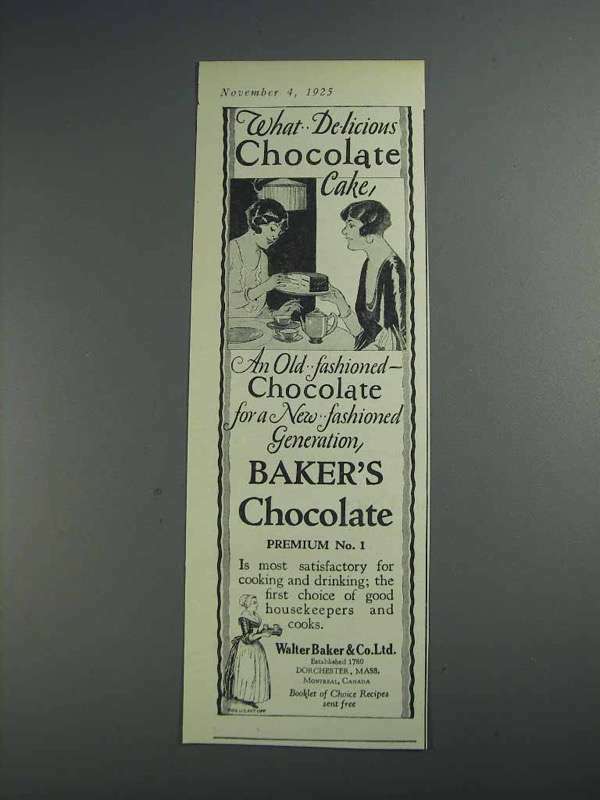 1925 Baker\'s Chocolate Ad - What Delicious Cake