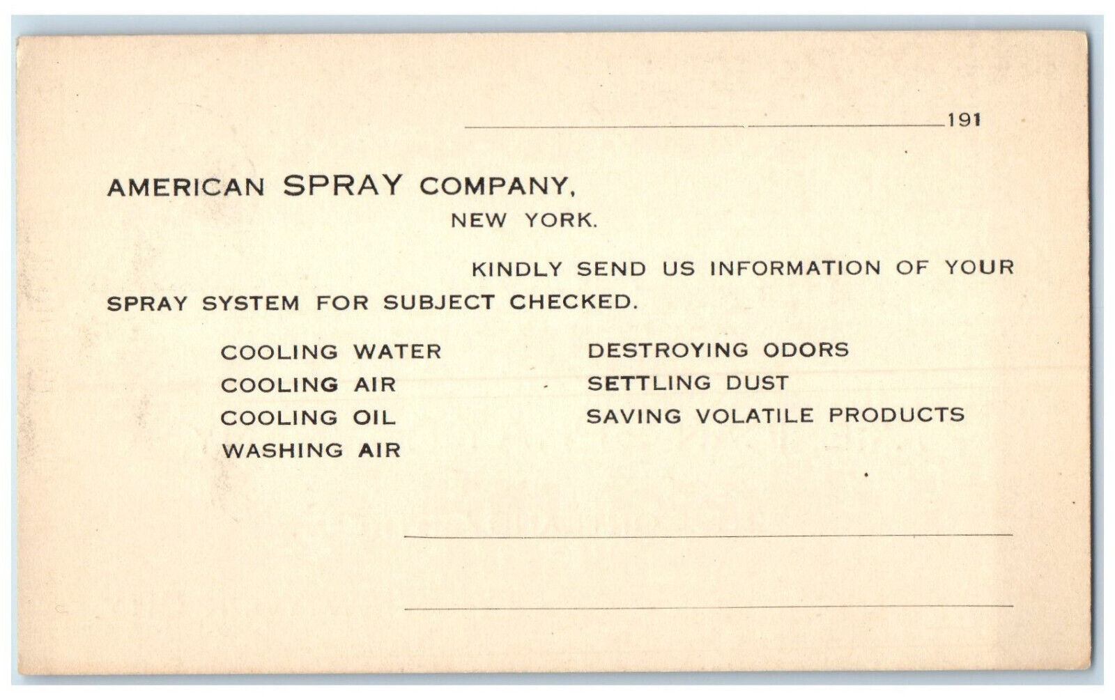 c1910 American Spray Company New York City New York NY Antique Postal Card