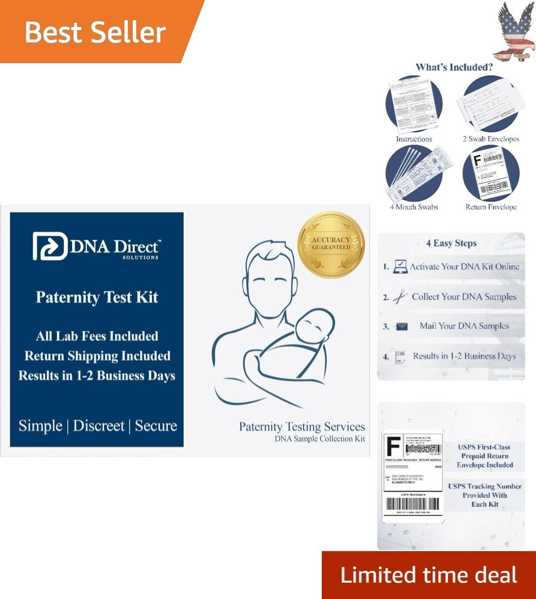 DNA Direct Paternity Test Kit - Easy Results in 1-2 Business Days - 1 Kit
