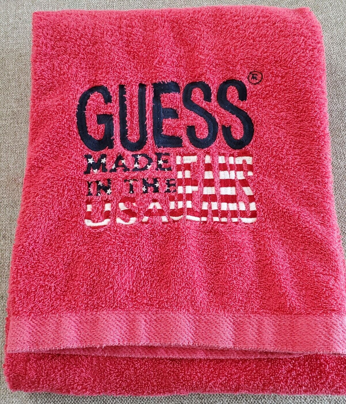 Vintage Guess Jeans Red Bath Beach Towel Made in the USA Large