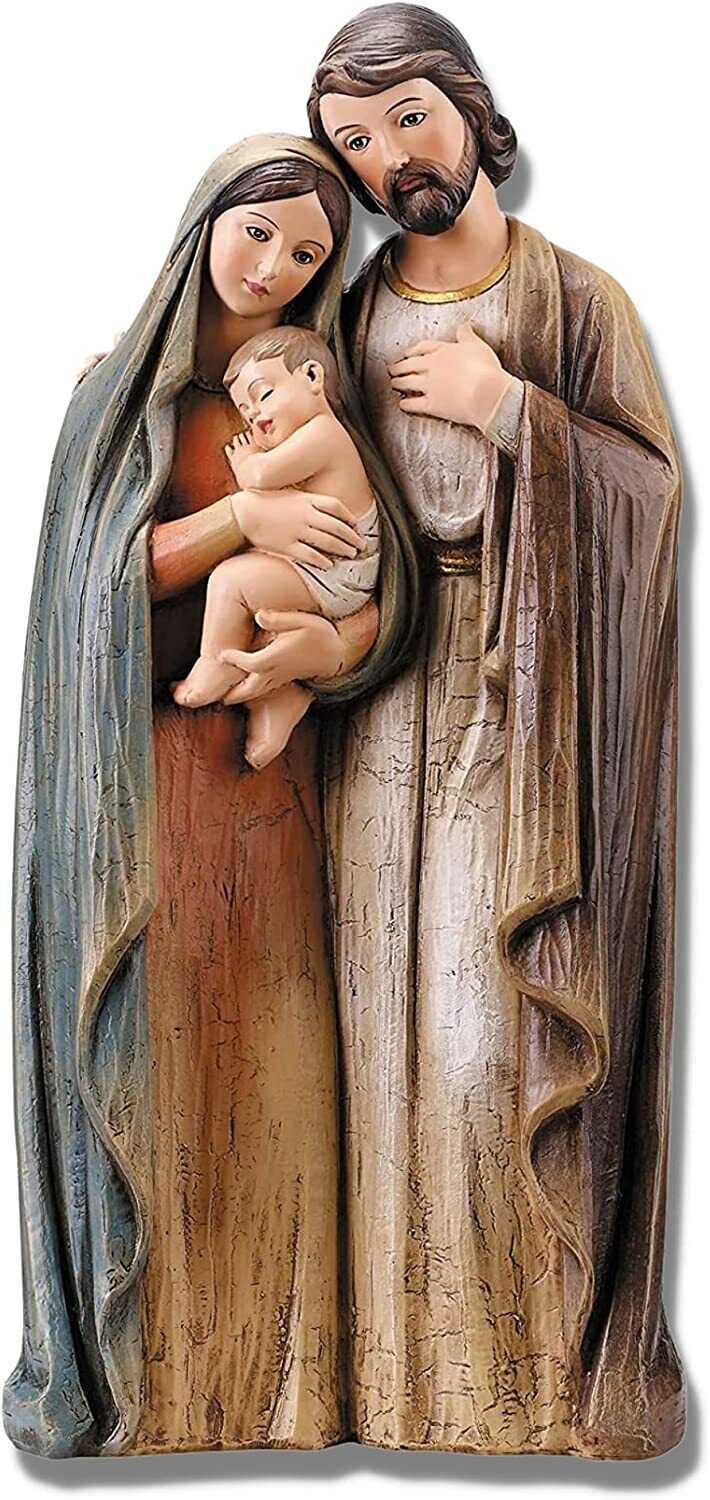 Holy Family Adoring Statue in a Antiqued Painted Style, 19.5 In
