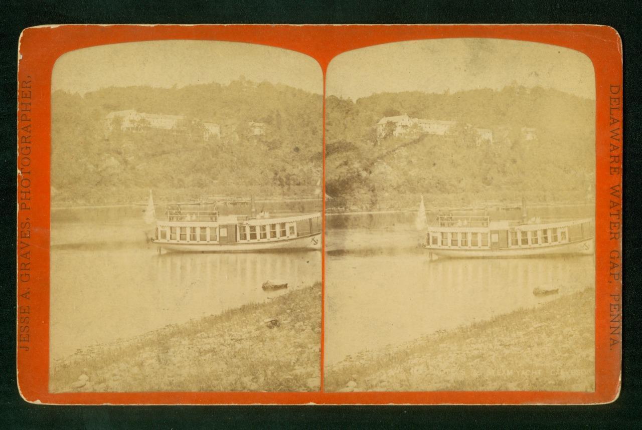 a822, Jesse A. Graves Stereoview, # -, Del Water Gap, Steam Yacht Calypso, 1870s