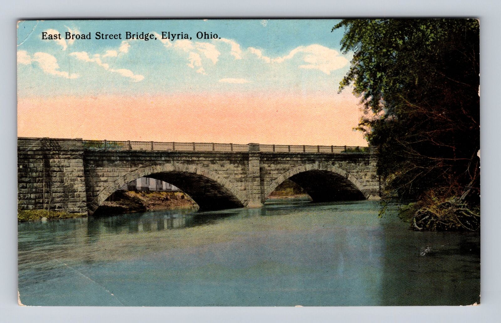 Elyria OH-Ohio, East Broad Street Bridge, Antique, Vintage Souvenir Postcard
