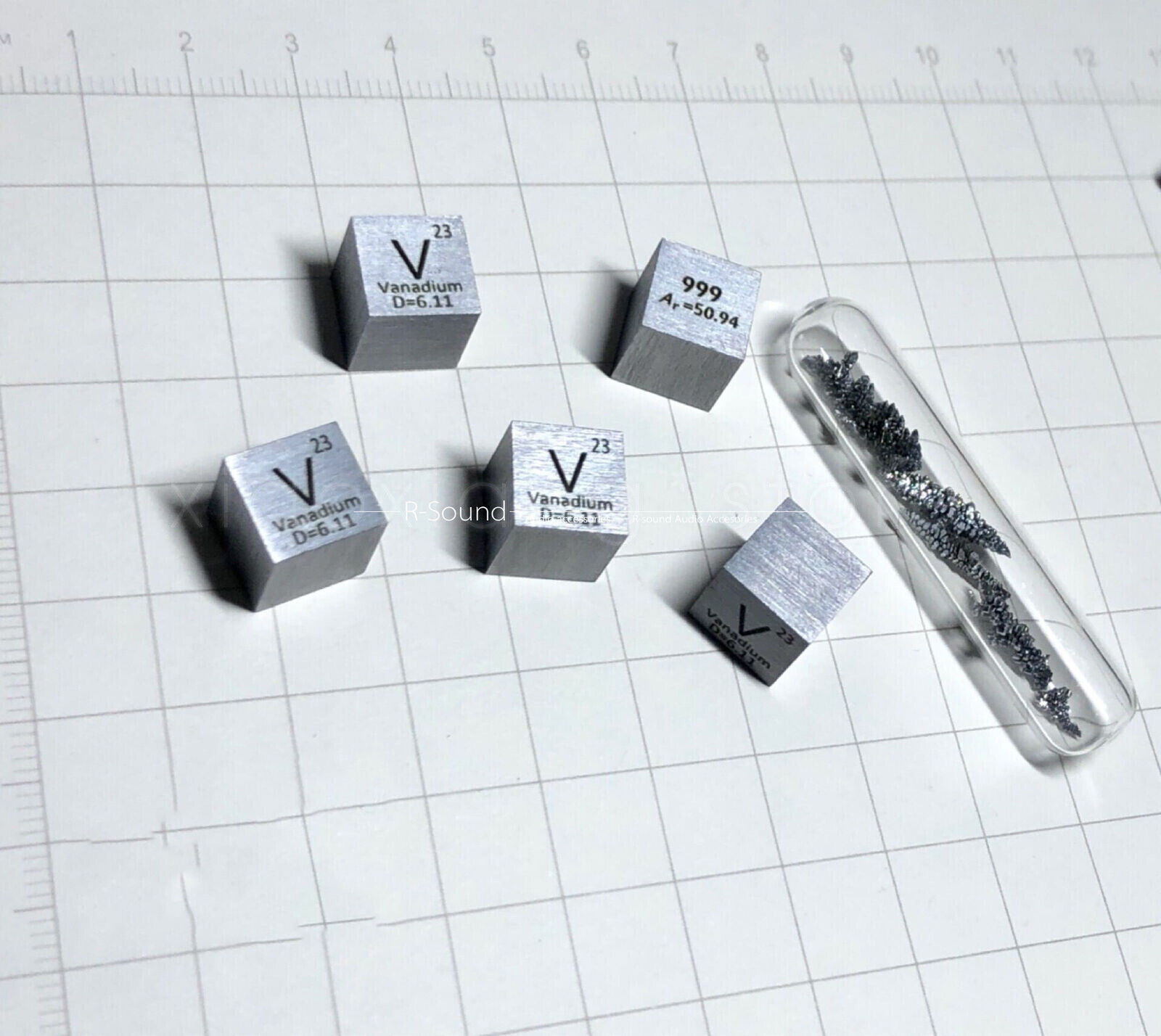 1PC Metal vanadium periodic table cube side length 10mm 6.2g V 99.9