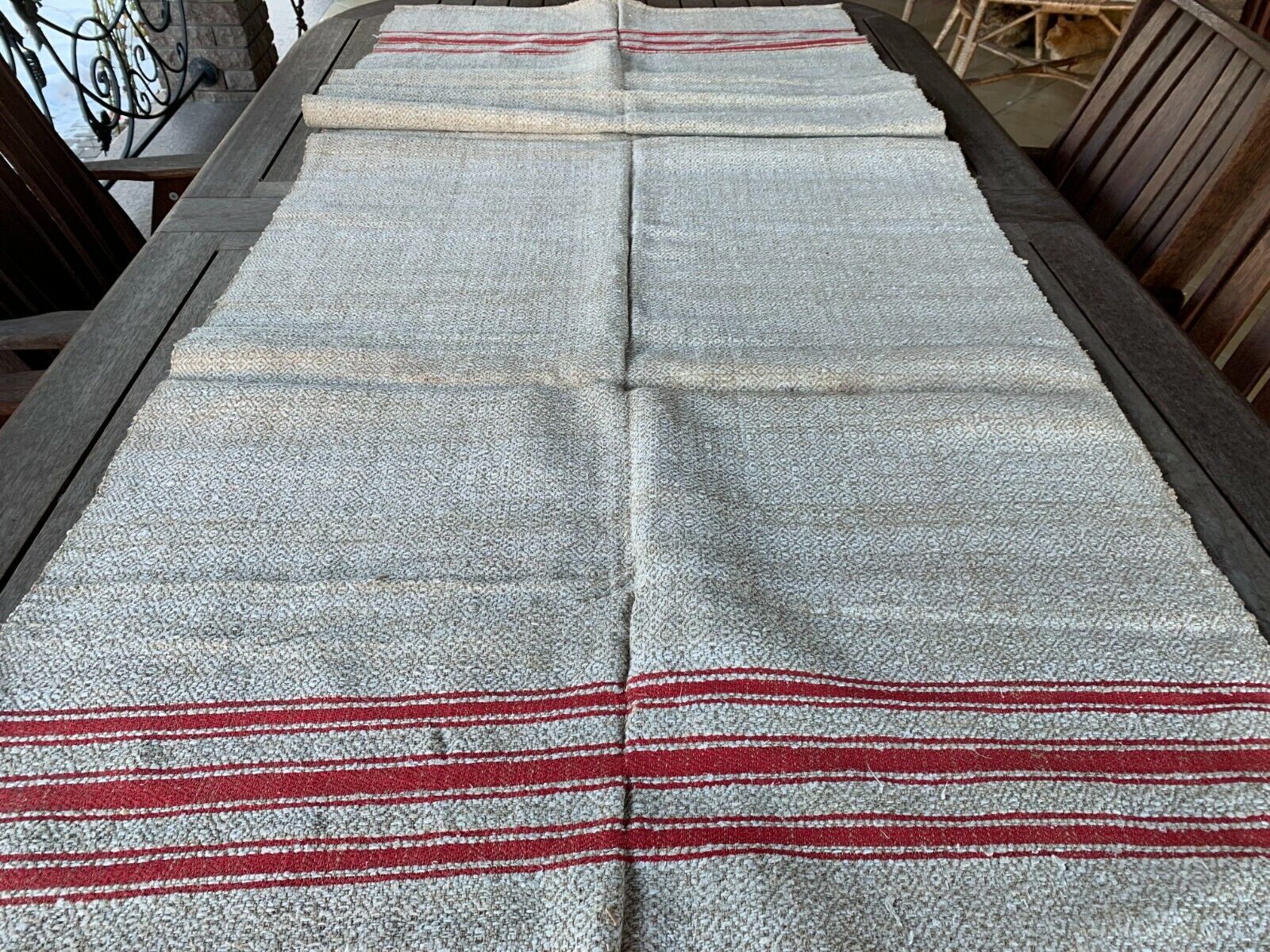 Old Hand Woven Fabric Homespun Hemp Linen Textile Rustic Primitive Antique Decor