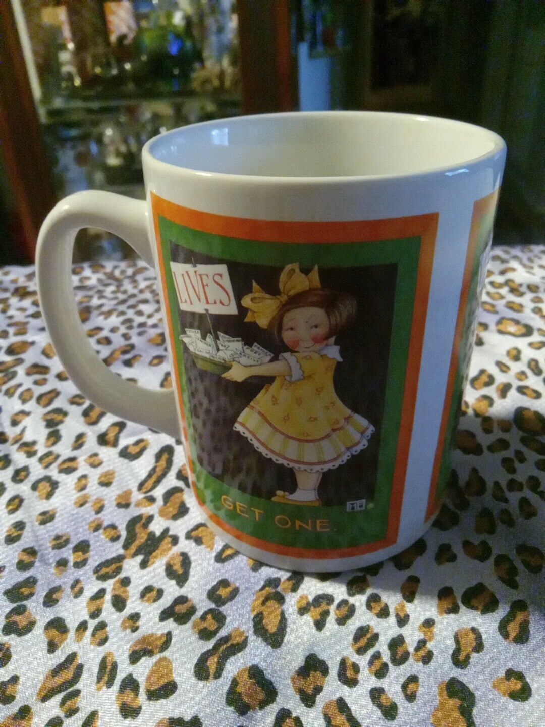 Mary Engelbright Mug - (Lives Get One W/ Checkered Handle) Unique Drink Cup