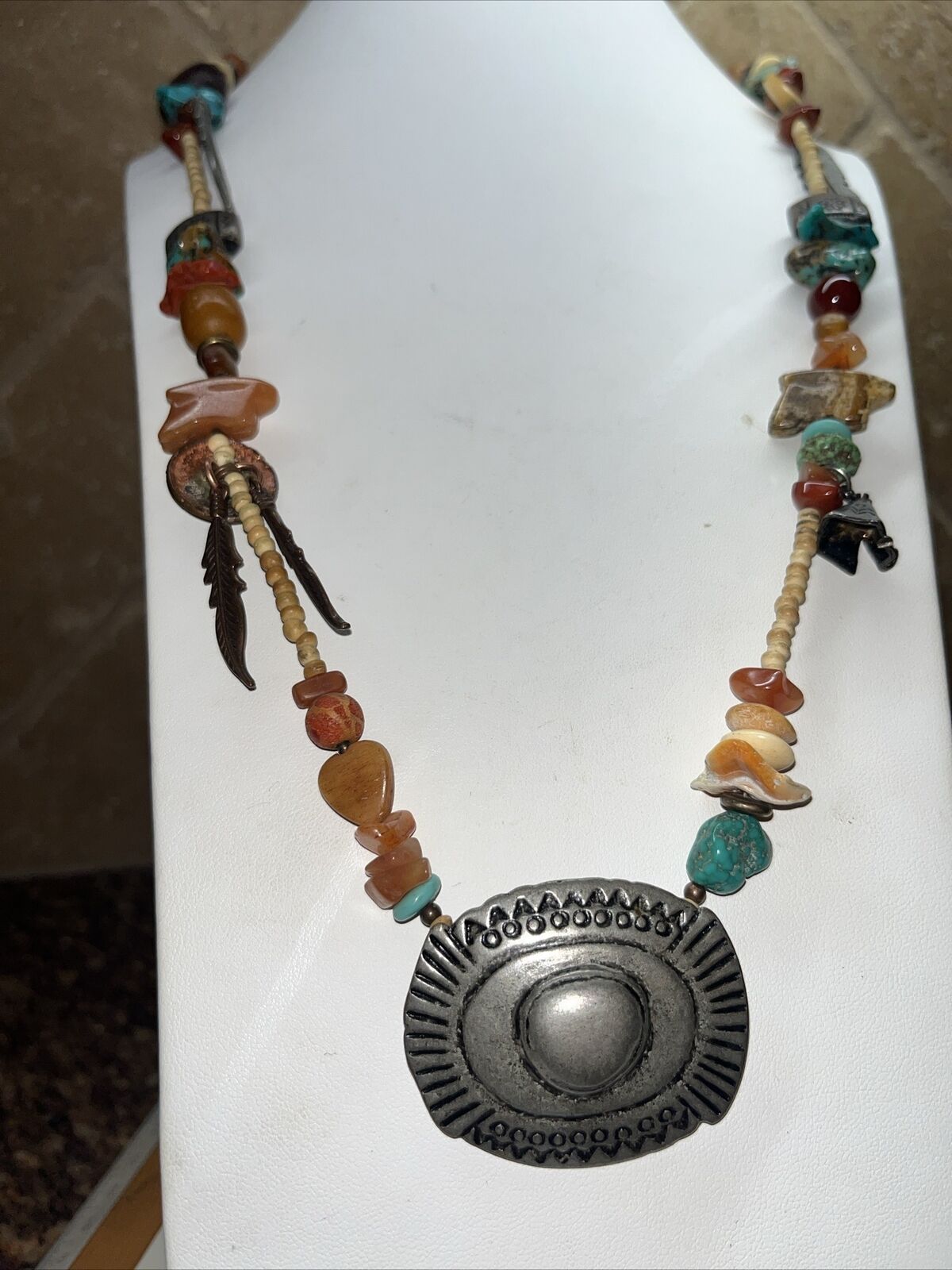 Vintage Navajo Turquoise Animal Fetish Necklace Native American Trading Beads