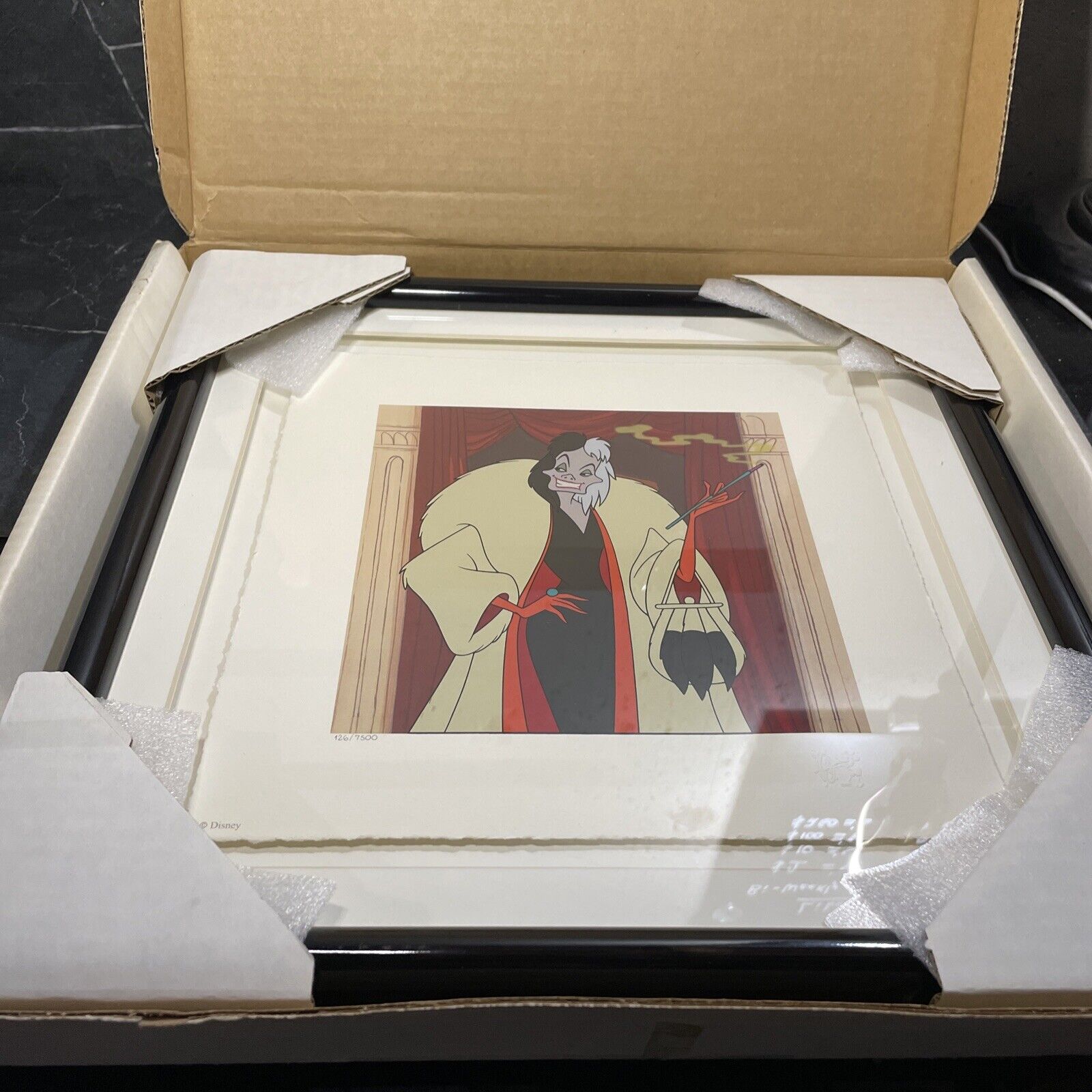 Disney Art Classics 1997 14x14 Cruella Devil Art Print 126/7500 COA & Box Frame